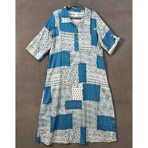 CW Classics Patchwork Mumu House Dress Plus Size 1X Women's NWOT Blue Coastal